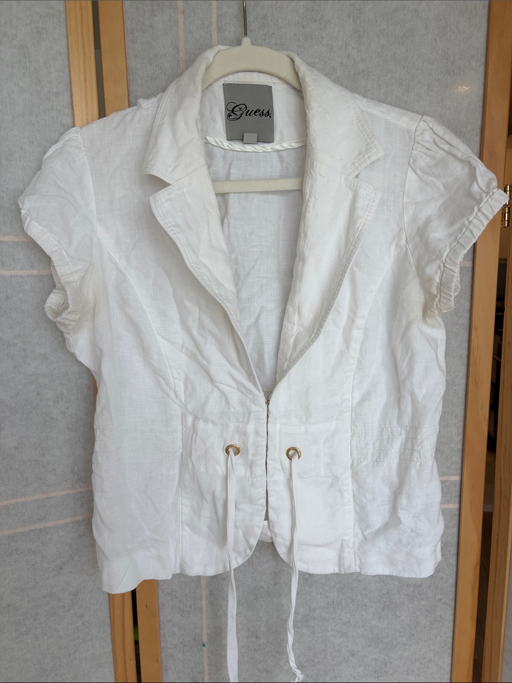 GUESS White Short Sleeve Linen top
